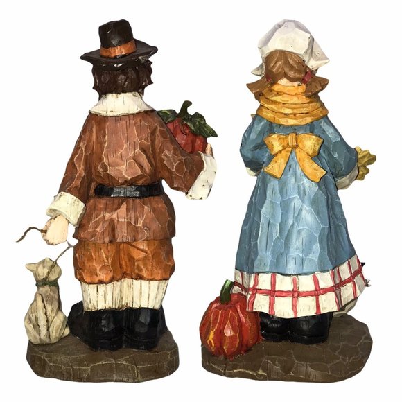 Vintage Pilgrim Man Woman Cat Statue Thanksgiving - Picture 12 of 14